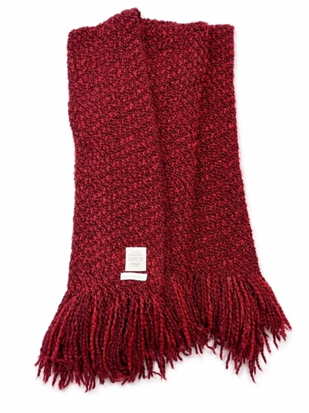 Pottery Barn Red Bouclé Fringe Throw Blanket Cozy Textured Accent 54x45